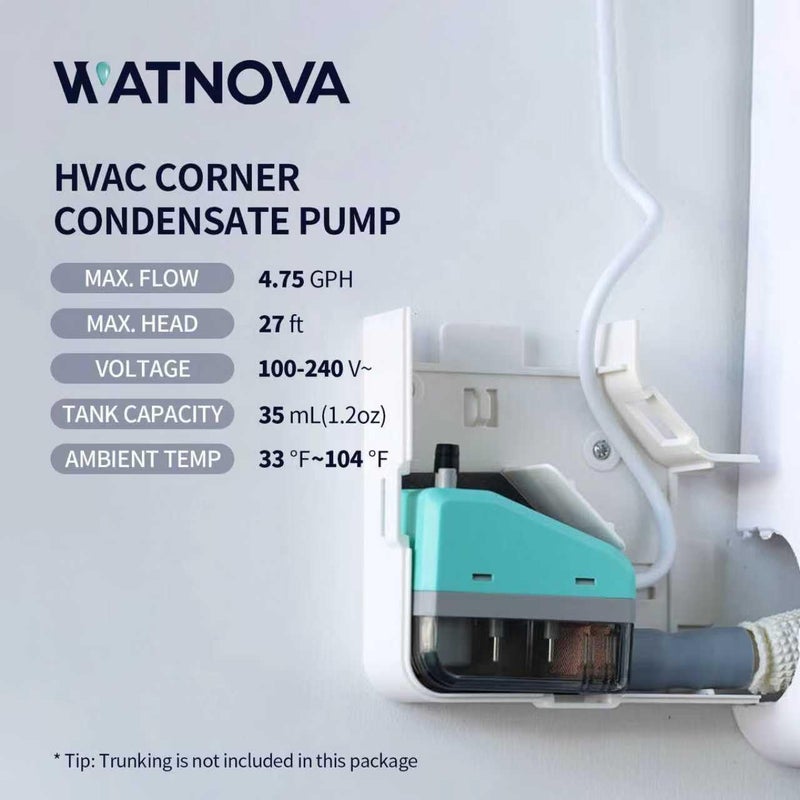 WATNOVA HVAC Corner Condensate Pump - One-Piece Design for AC Duct Slot, 4.75GPH/27FT, 100-240V w/Auto Shutoff 19dB Library Quiet, for AC/HVAC/Dehumidifier/Furnace/Ice Maker - Image 4